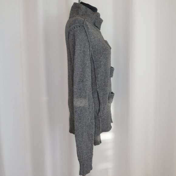 Vintage Y2K Banana Republic Lambswool Grey Military Sweater Cardigan Jacket Sz M - Picture 3 of 10